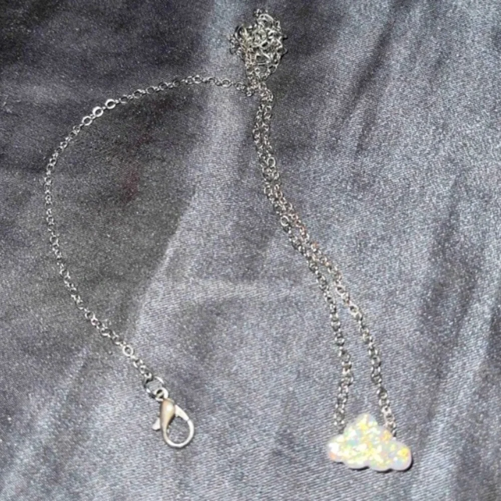 “White Opal Cloud” Rainbow Iridescent Glittery Cumulus Sky Weather 925 Necklace
